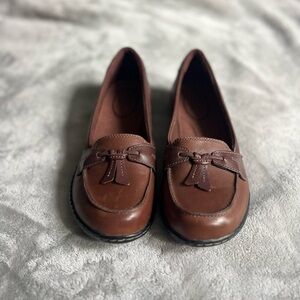 Classic Clark Brown round toe Leather Loafers for Women